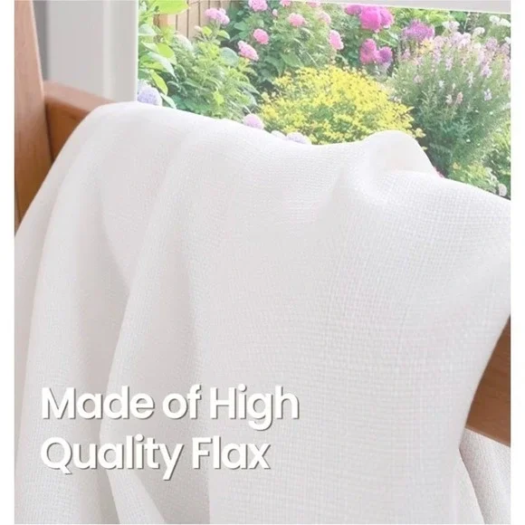 BGment White Linen Curtains 52w x72" Long Light Filtering 2 Panels tab back - Picture 6 of 6